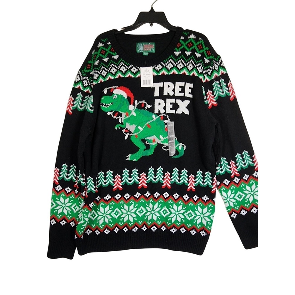 Ugly Christmas Sweater NWT XXL 2XL T-Rex Tree Rex Dino Lights Holiday Party Cozy